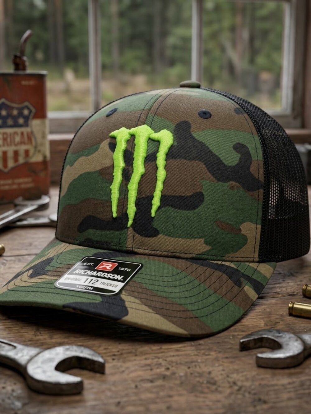 Retro Monster Energy Hat Green Claw Woodland Camo Richardson 112 Snapback Cap US